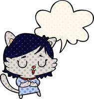 cartoon cat girl and speech bubble in comic book style vector