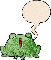 cute cartoon frog and speech bubble in retro texture style vector