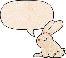 cartoon rabbit and speech bubble in retro texture style vector