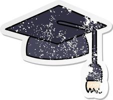 distressed sticker of a cute cartoon graduation cap vector