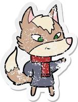 distressed sticker of a friendly cartoon wolf vector