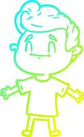 cold gradient line drawing happy cartoon man vector