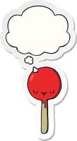 cartoon candy lollipop and thought bubble as a printed sticker vector