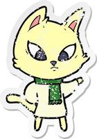 distressed sticker of a confused cartoon cat vector