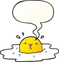 cute cartoon fried egg and speech bubble in smooth gradient style vector