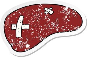 distressed sticker of a cartoon repaired liver vector