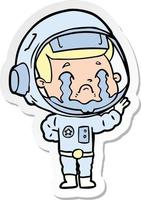 sticker of a cartoon crying astronaut vector