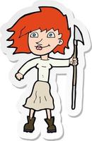 sticker of a cartoon woman with spear vector