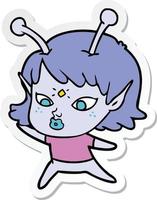 sticker of a pretty cartoon alien girl vector