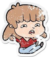 distressed sticker of a cartoon worried woman vector