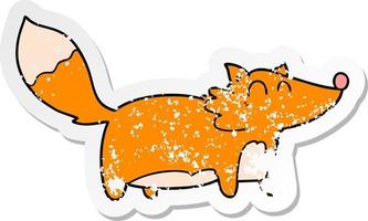 distressed sticker of a fat cartoon fox vector