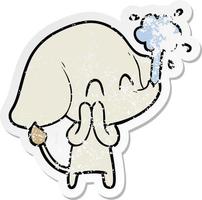 distressed sticker of a cute cartoon elephant spouting water vector