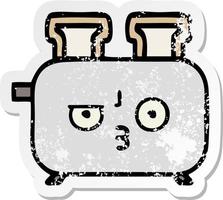 distressed sticker of a cute cartoon of a toaster vector