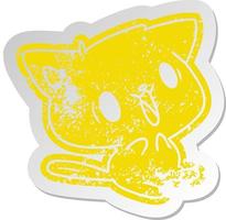 distressed old sticker of cute kawaii cat vector