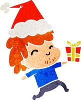 christmas retro cartoon of kawaii boy vector