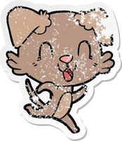 distressed sticker of a laughing cartoon dog vector