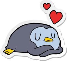 sticker of a cartoon penguin in love vector