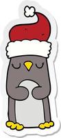 sticker of a cartoon christmas penguin vector