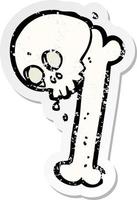 retro distressed sticker of a cartoon halloween bone number vector