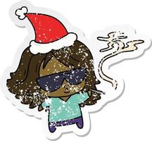 christmas distressed sticker cartoon of kawaii girl vector