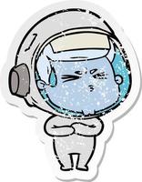 distressed sticker of a cartoon stressed astronaut vector