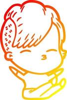 warm gradient line drawing cartoon squinting girl vector