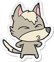 sticker of a cartoon wolf whistling vector