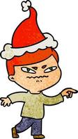 textured cartoon of a angry man pointing wearing santa hat vector