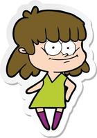 sticker of a cartoon smiling woman vector