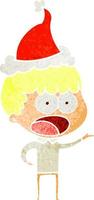 retro cartoon of a shocked man wearing santa hat vector