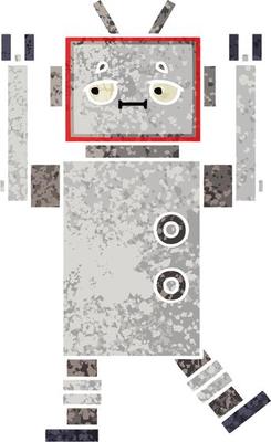retro illustration style cartoon robot