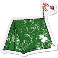 distressed sticker of a cartoon tent vector