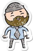 distressed sticker of a cartoon happy bearded man vector