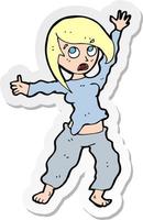 sticker of a cartoon frightened woman vector