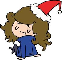 dibujos animados de navidad de chica kawaii vector