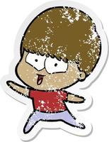 distressed sticker of a cartoon happy boy vector