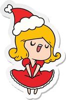 christmas sticker cartoon of kawaii girl vector