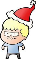 gradient cartoon of a annoyed man wearing santa hat vector
