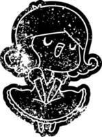 grunge icon of a cute singing kawaii girl vector
