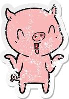 distressed sticker of a happy cartoon pig vector