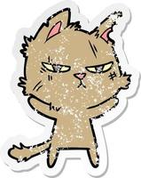 distressed sticker of a tough cartoon cat vector