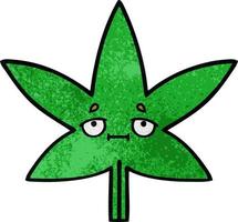 retro grunge texture cartoon marijuana leaf vector