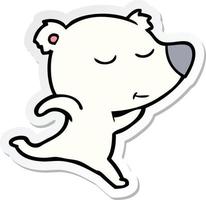 sticker of a happy cartoon polar bear running vector