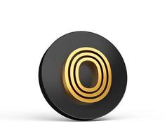 Royal Gold Modern Font. Elite 3D Digit Letter Zero on Black 3d button icon 3d Illustration photo
