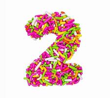 Digit 2 made of Colorful Sprinkles Numeric Two Rainbow sprinkles 3d illustration photo