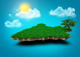 Burundi Map, Realistic 3D Map of Clouds Tree sun rays on bright blue Sky 3d illustration photo