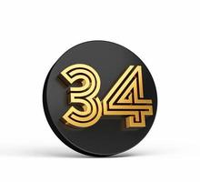 Royal Gold Modern Font. Elite 3D Digit Letter 34 Thirty four on Black 3d button icon 3d Illustration photo