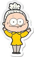 sticker of a cartoon happy old woman vector