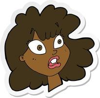 sticker of a cartoon shocked female face vector