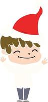 flat color illustration of a happy boy wearing santa hat vector